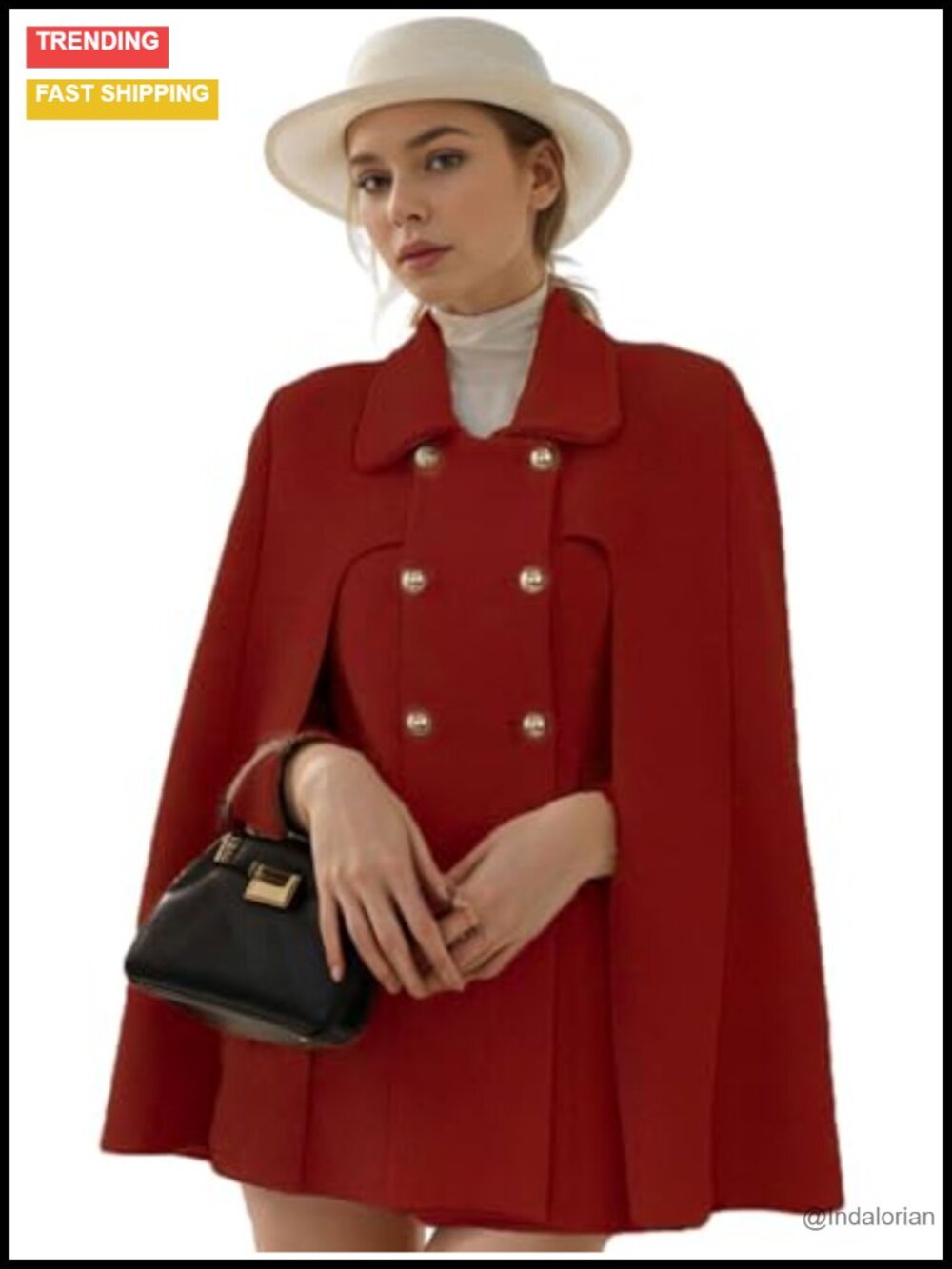 Wool Blend Cape Coat Double-Breasted Sleeveless Poncho Winter Flowy Peacoat